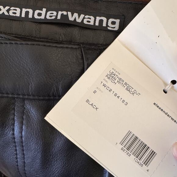 Alexander Wang Black Leather Bootcut Pants Back Patch Size 2 Minimalist NWT - Picture 11 of 12